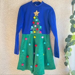 Christmas Spirit Dress Blue and Green Pom Poms Size Medium